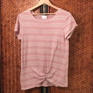 Caramely Made in Canada Striped Twist Hem Top S Small Sherbet Pastel Tee